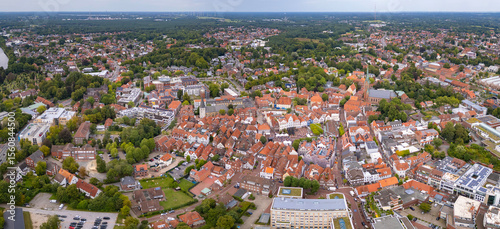 An panoramic Aerial view of the old town of the city Lingen in Germany on a sunny day in summer