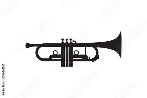  a trumpet   silhouette with a simple, understated design set against a white background  