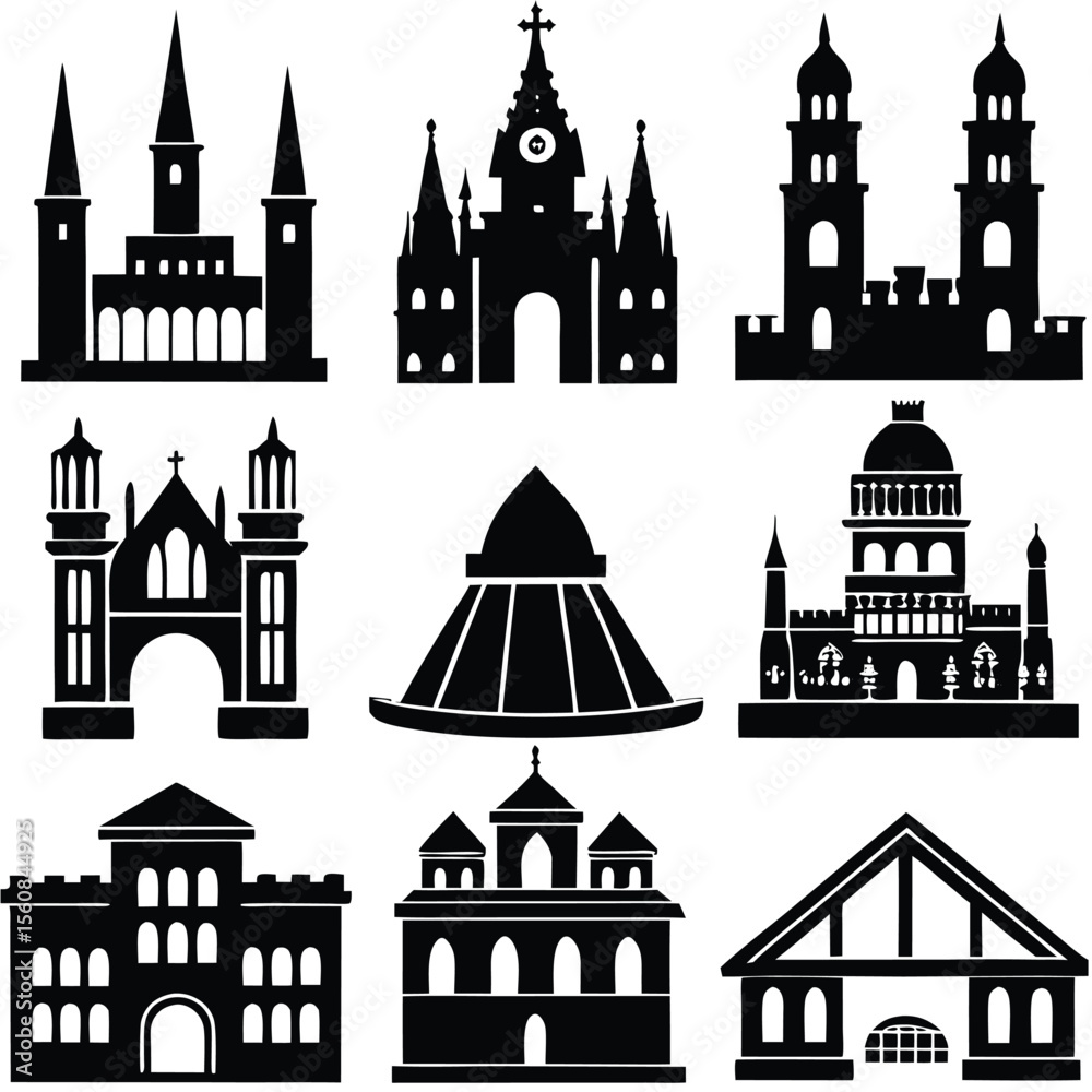 Fototapeta premium World Religious and Cultural Architecture Vector Icon Set