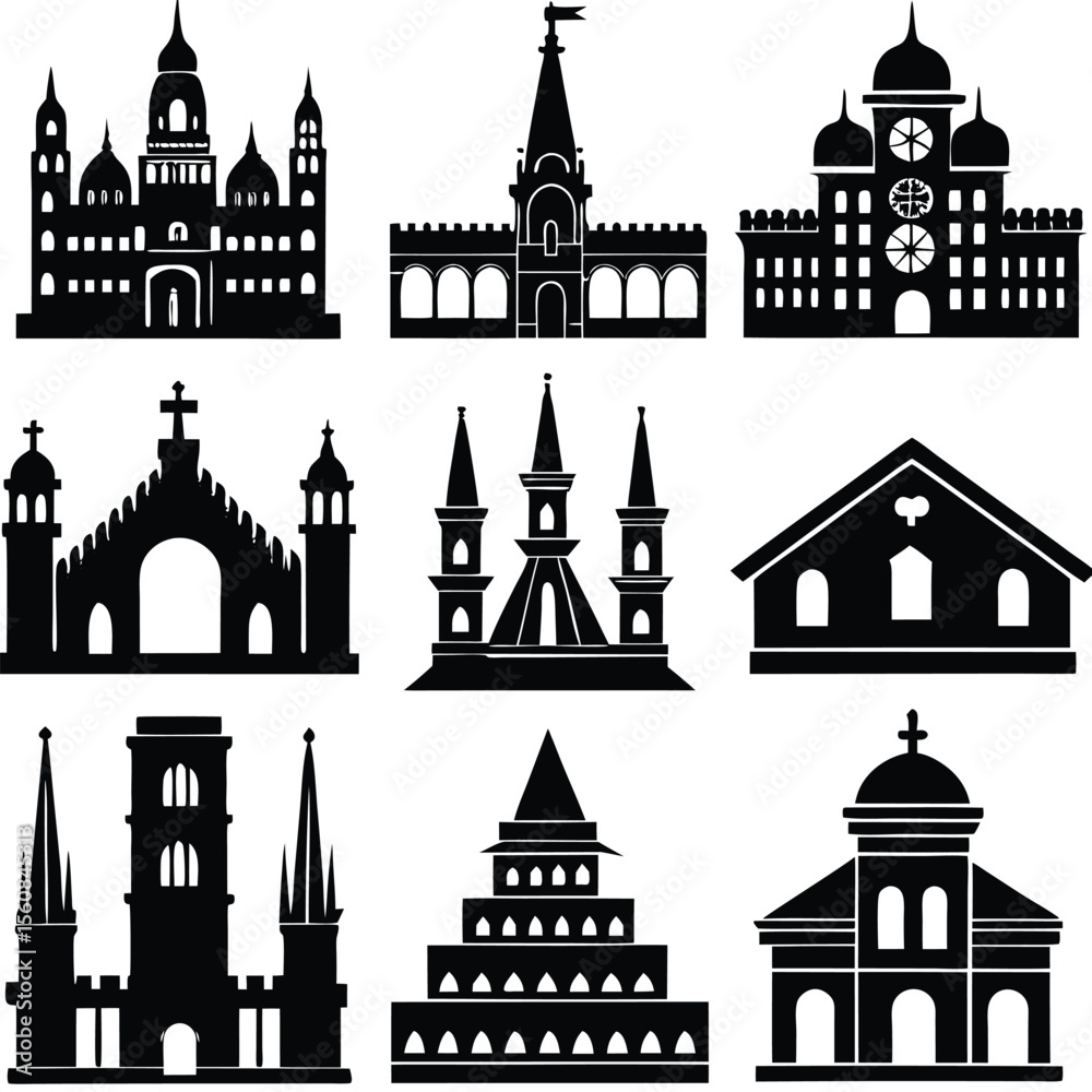 Fototapeta premium World Religious and Cultural Architecture Vector Icon Set