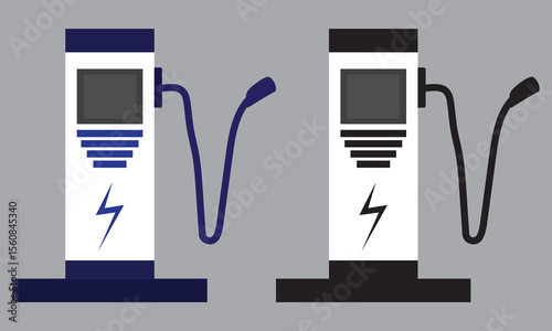 Set of ev station icon. Electric car charging station with plug. EV car, green hybrid vehicles charging point. Charging for bicycle, car and electric scooter. Point eco recharge energy. Green parking.