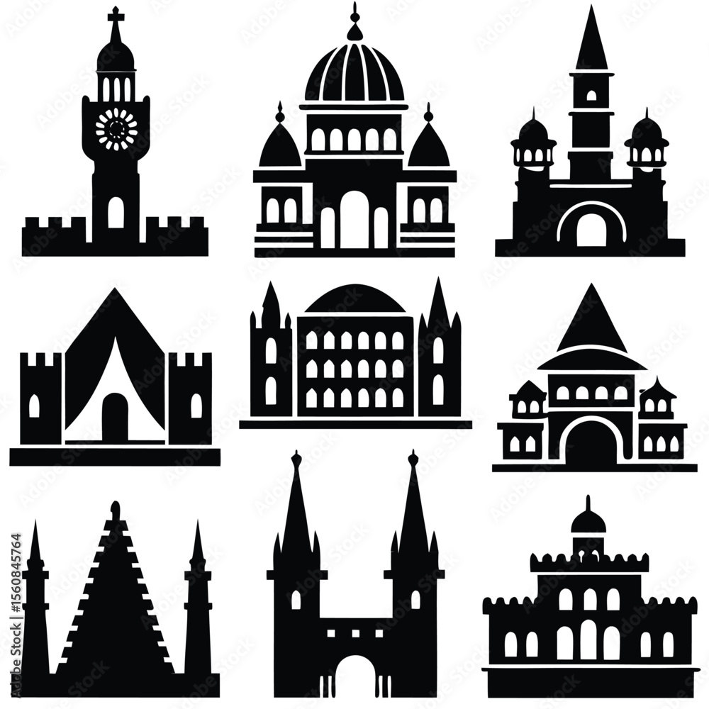 Fototapeta premium World Religious and Cultural Architecture Vector Icon Set