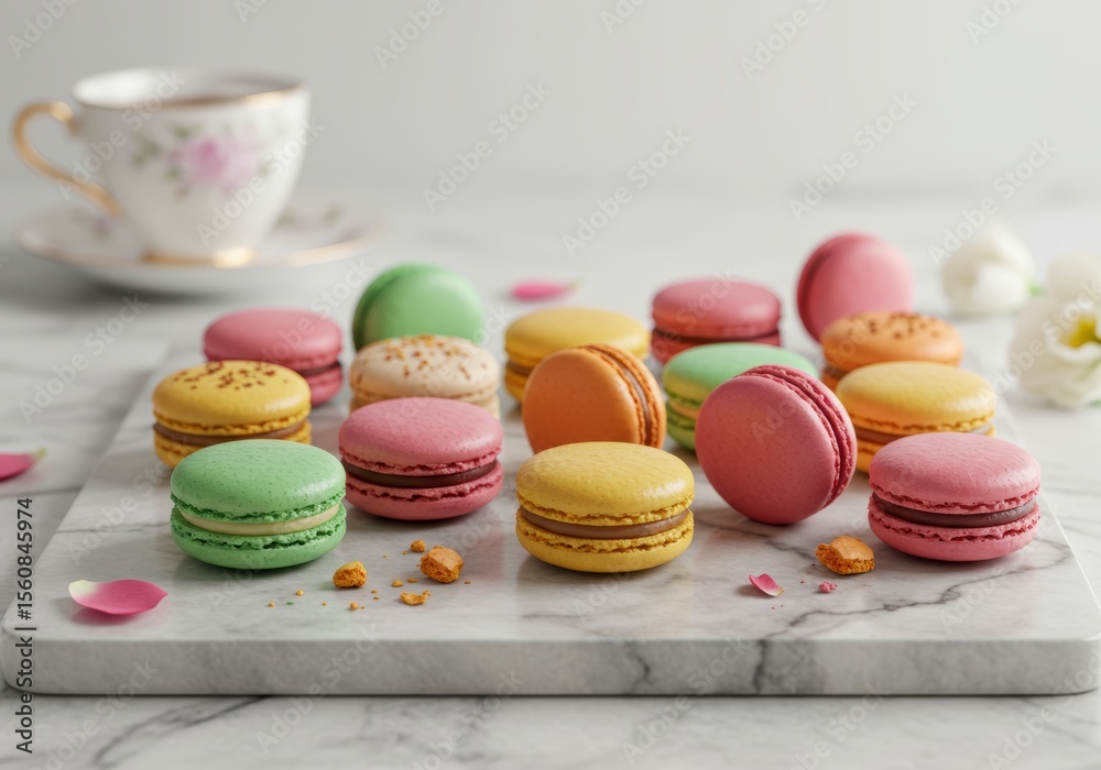 Fototapeta premium Vibrant Macarons and Tea