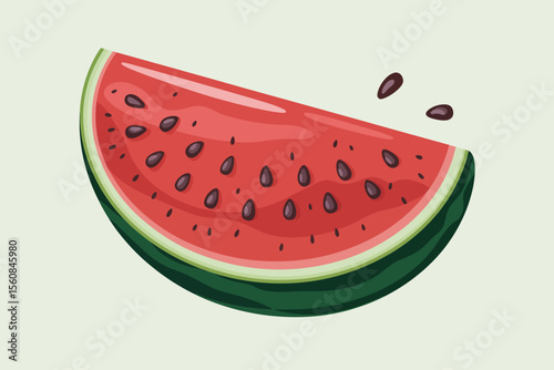 Juicy watermelon slice with dark seeds fruit green