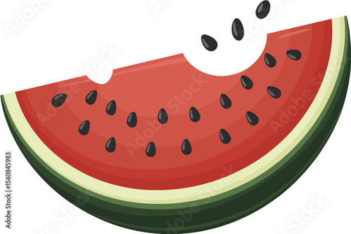 Juicy red watermelon slice with black seeds fruit green