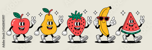 Anthropomorphic fruits walking and gesturing apple