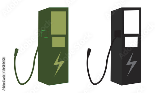 Set of ev station icon. Electric car charging station with plug. EV car, green hybrid vehicles charging point. Charging for bicycle, car and electric scooter. Point eco recharge energy. Green parking.