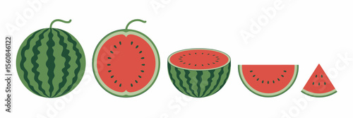 Whole and sliced watermelons with seeds fruit half