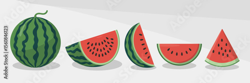 Whole watermelon and slices with seeds fruit food