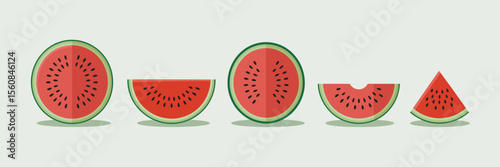 Various watermelon slices with seeds fruit green
