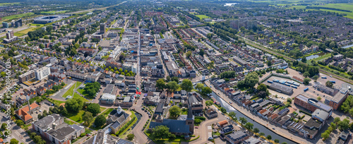 Aerial view of the old town of the city Heerenveen in the Netherlands on a sunny day in summer
