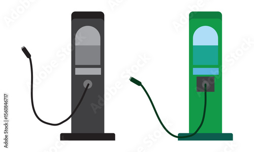 Set of ev station icon. Electric car charging station with plug. EV car, green hybrid vehicles charging point icon PNG. Electric plug symbol. Electricity sign. Green energy vector illustrator. eps10