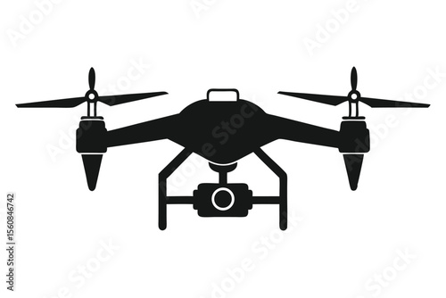 Simple Silhouette Illustration of Drone with Camera for Aerial Photography and Videography