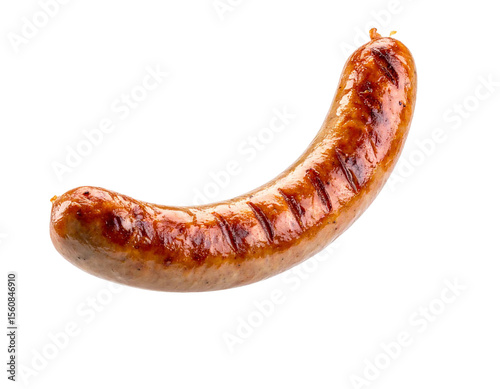 Grilled sausage isolated on transparent background, ready to eat