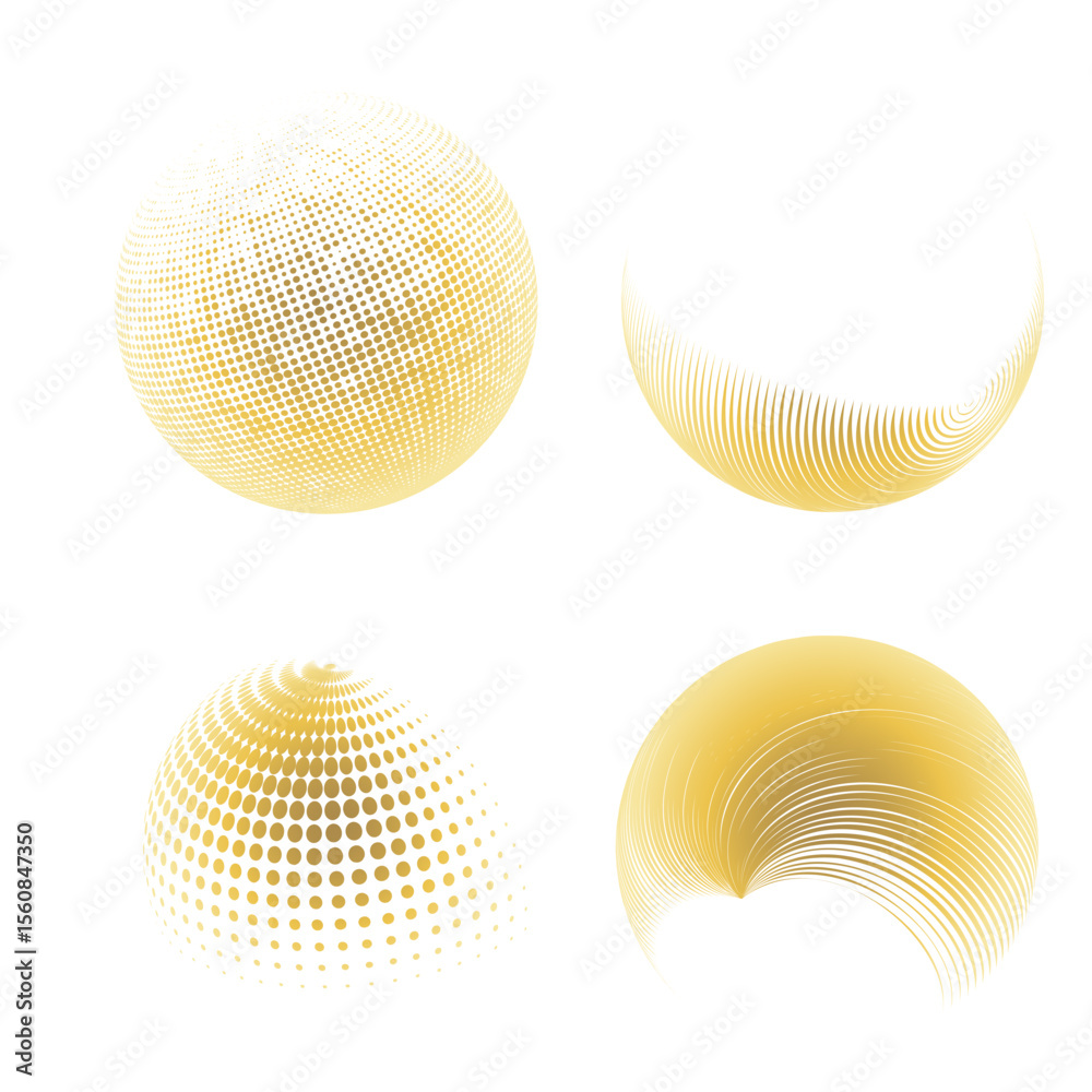 Fototapeta premium Contemporary set of halftone rounded 3d figures.