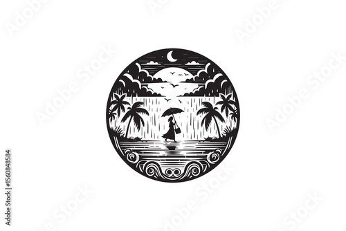 A Monsoon Vibes  silhouette with a simple, understated design set against a white background 