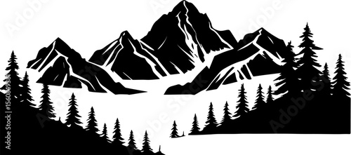 Mountain and Pine Forest Silhouette

