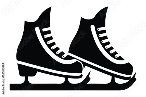 Pair of Black Ice Skates With White Laces Isolated Winter Sport Icon Graphic