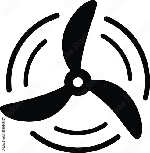 Silhouette rotating propeller fan with motion lines vector Illustrator