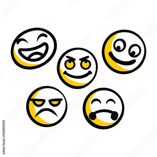 Bold Cartoon Emoji Faces – Expressive Vector Icons with Mixed Emotions