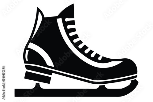 Black and White Graphic Illustration of a Traditional Ice Skate on a Blade