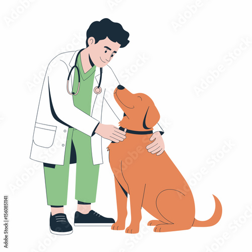 Cartoon Veterinarian Caring for Happy Dog