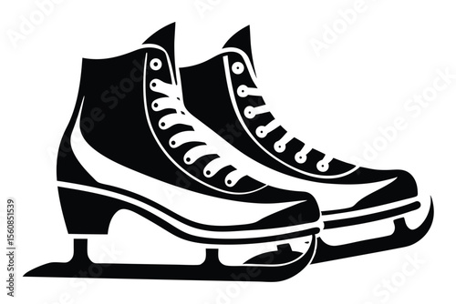 Graphic Depiction of Black Ice Skates with White Accents and Lace Details