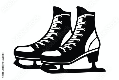 Stylish black and white image showcasing ice skates with intricate lace detailing and sharp blades