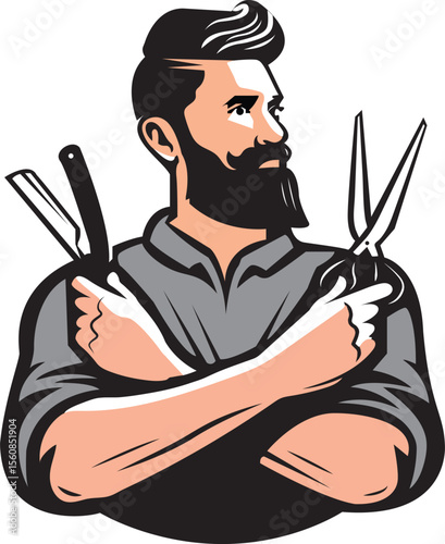Barber male mascot vector barbershop logo | Premium Vector