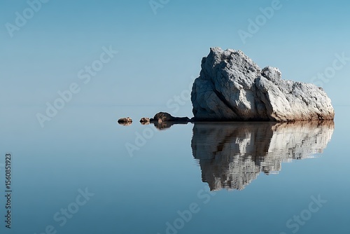 Elegant white rock in water minimalist landscape design  
