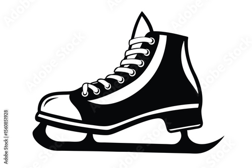 Graphic Illustration of a Traditional Ice Skate with Blade and White Laces