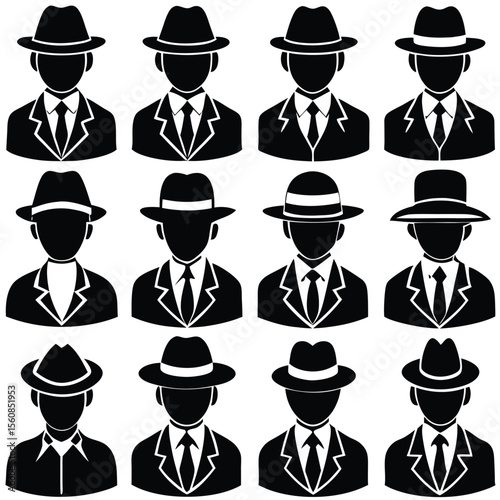 Men's Hats & Suits Icons - Professional Avatar Collection
