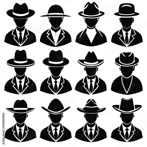 Men's Hats & Suits Icons - Professional Avatar Collection