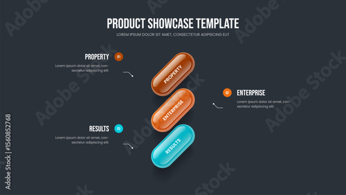 Visual Strategy 3 Option Infographic Slideshow Layout. Digital Proposal Three Step Diagram Frame Template. Enterprise Overview Presentation Design Vector Illustration.