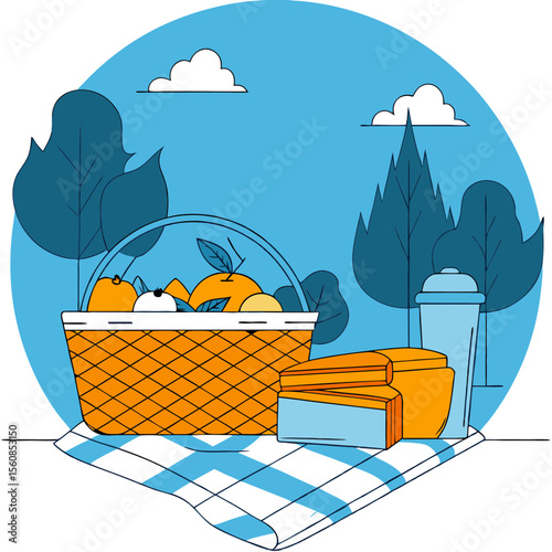 Picnic Basket with Fresh Fruits and Snacks on Checked Blanket in Nature for Outdoor Cooking Blogs, Healthy Lifestyle Content, Family Activities, and Nutritional Awareness  