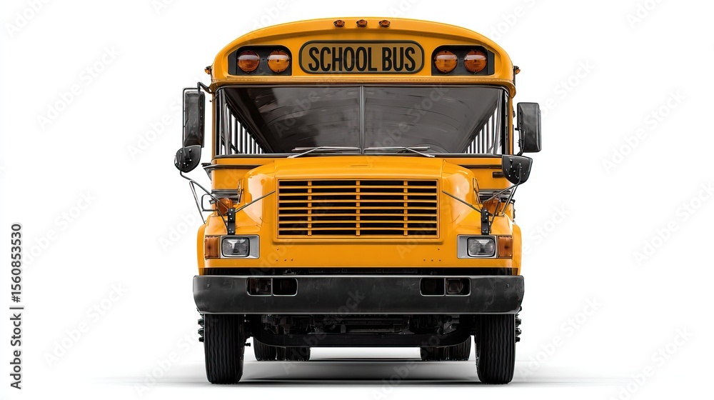 Fototapeta premium Yellow school bus isolated on white background. AI generated image