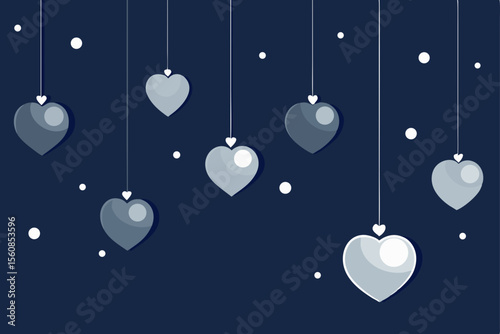 bokeh lights with suspended silver hearts