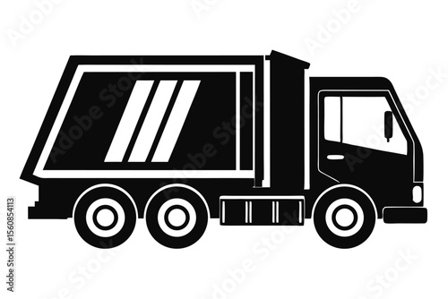 Vector Graphic of Black Garbage Truck with Three White Stripes on Back