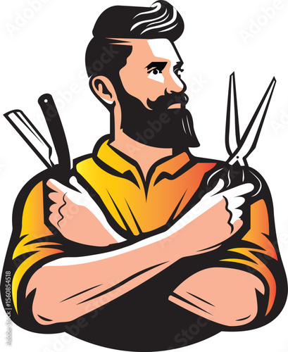 Barber male mascot vector barbershop logo | Premium Vector