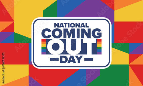 National Coming Out Day. Happy holiday. Pride month. LGBT rainbow flag. Diversity and equality. Gay and lesbian. Free love, heart shape. Illustration. Vector poster