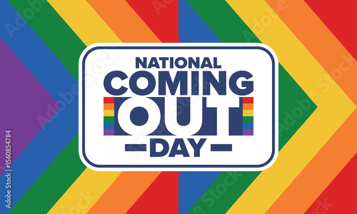 National Coming Out Day. Happy holiday. Pride month. LGBT rainbow flag. Diversity and equality. Gay and lesbian. Free love, heart shape. Illustration. Vector poster