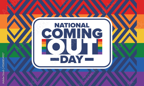 National Coming Out Day. Happy holiday. Pride month. LGBT rainbow flag. Diversity and equality. Gay and lesbian. Free love, heart shape. Illustration. Vector poster