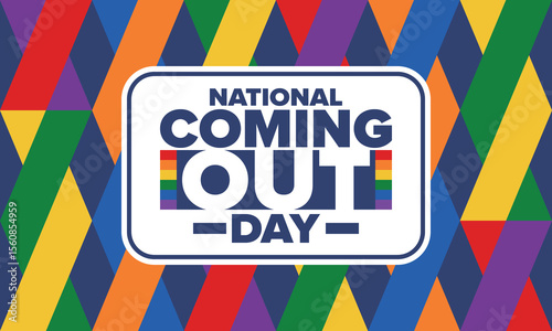 National Coming Out Day. Happy holiday. Pride month. LGBT rainbow flag. Diversity and equality. Gay and lesbian. Free love, heart shape. Illustration. Vector poster