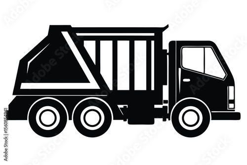 Black Silhouette Illustration of a Commercial Dump Truck With Visible Cabin, Bed, and Wheels