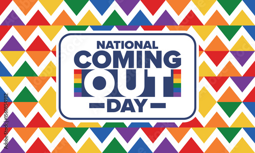 National Coming Out Day. Happy holiday. Pride month. LGBT rainbow flag. Diversity and equality. Gay and lesbian. Free love, heart shape. Illustration. Vector poster