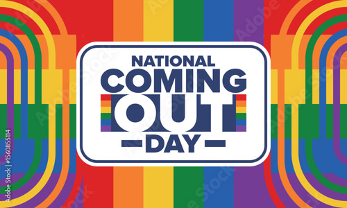 National Coming Out Day. Happy holiday. Pride month. LGBT rainbow flag. Diversity and equality. Gay and lesbian. Free love, heart shape. Illustration. Vector poster