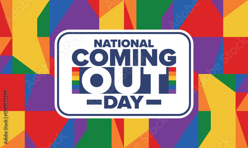 National Coming Out Day. Happy holiday. Pride month. LGBT rainbow flag. Diversity and equality. Gay and lesbian. Free love, heart shape. Illustration. Vector poster