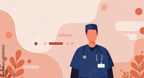 a medical professional, likely a doctor, wearing a blue uniform with a stethoscope around their neck. Suitable for landing page, banner, marketing, web design, presentation, infographic, etc.