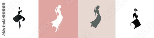 Set of four stylized fashion illustrations of women in different poses