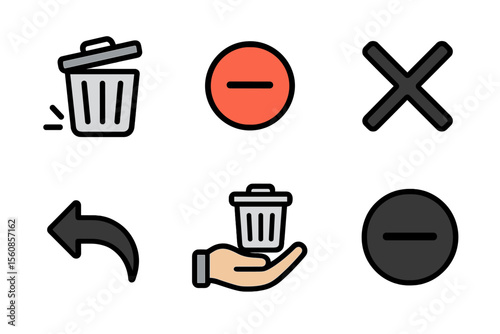 Remove Stroke icon collections, including the icon set that contains trash, delete button, cancel, undo, throw and remove icons, which is part of the Editable Outline icon collection